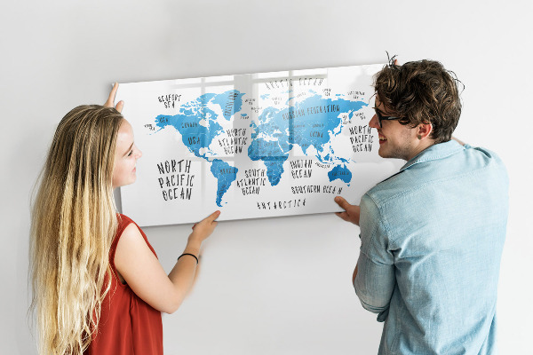 Magnetická psací tabule Mapa světa pro personalizaci fotografií
