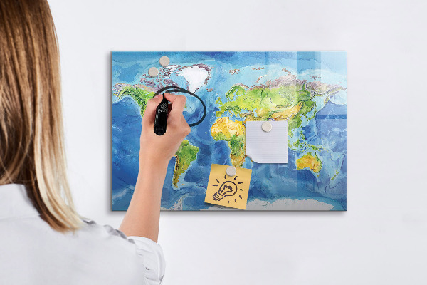 Popisovatelná magnetická tabule Mapa světa s místy, kde se daly pořídit fotografie