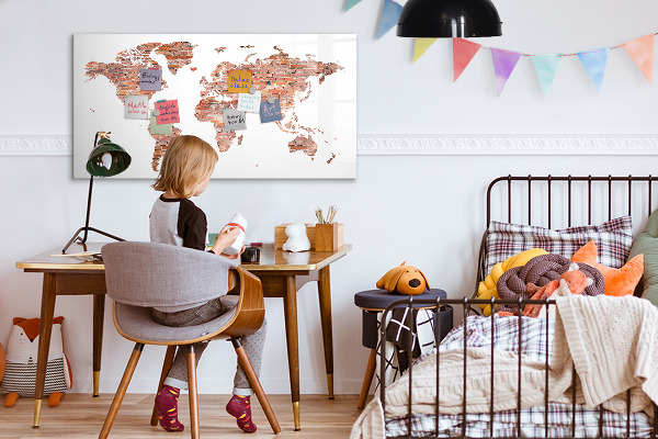Magnetická psací tabule Mapa světa s fotografiemi a poznámkami