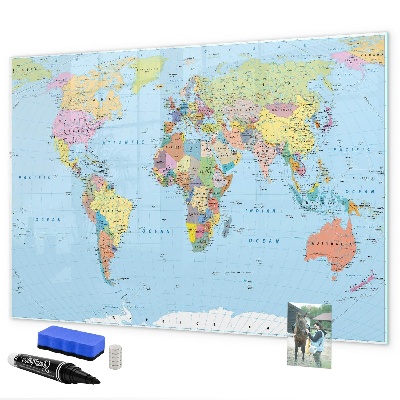 Popisovatelná magnetická tabule Mapa světa s osobními fotografiemi