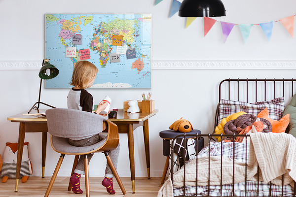 Popisovatelná magnetická tabule Mapa světa s osobními fotografiemi