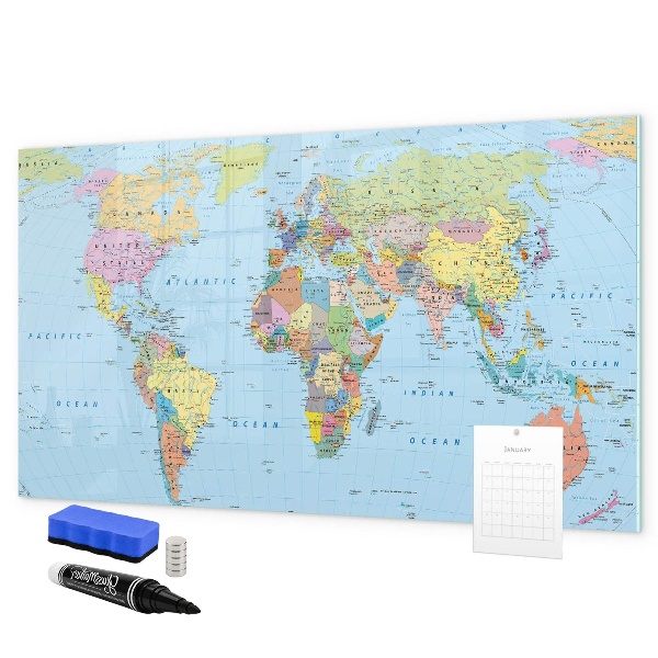 Popisovatelná magnetická tabule Mapa světa s osobními fotografiemi