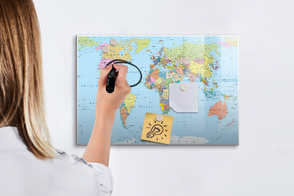 Popisovatelná magnetická tabule Mapa světa s osobními fotografiemi