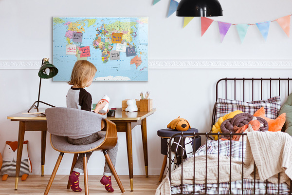Popisovatelná magnetická tabule Mapa světa s osobními fotografiemi