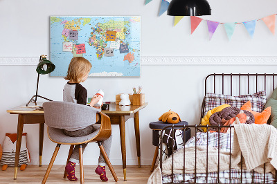 Popisovatelná magnetická tabule Mapa světa s osobními fotografiemi