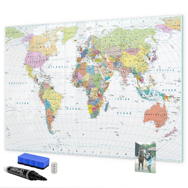 Magnetická psací tabule Mapa světa s osobními fotografiemi