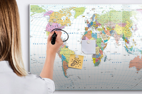 Magnetická psací tabule Mapa světa s osobními fotografiemi