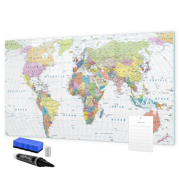 Magnetická psací tabule Mapa světa s osobními fotografiemi