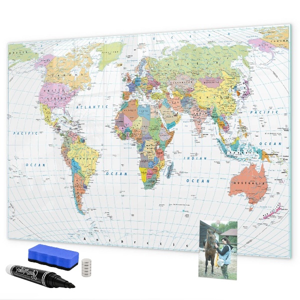 Magnetická psací tabule Mapa světa s osobními fotografiemi