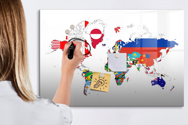 Popisovatelná magnetická tabule Mapa světa s místy, kde se daly pořídit fotografie