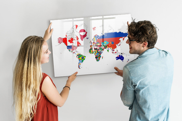 Popisovatelná magnetická tabule Mapa světa s místy, kde se daly pořídit fotografie