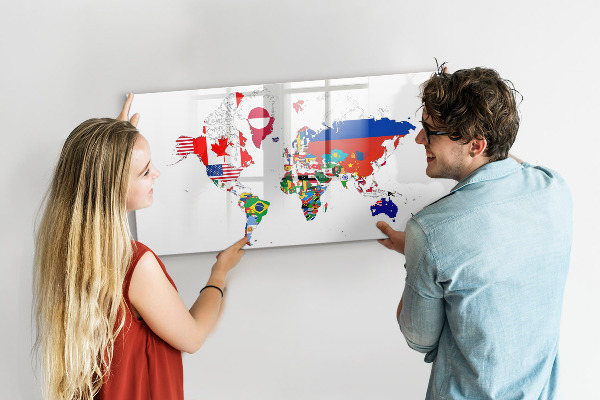 Popisovatelná magnetická tabule Mapa světa s místy, kde se daly pořídit fotografie