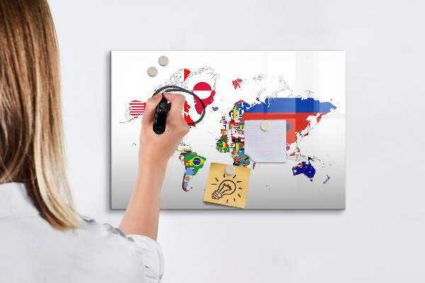 Popisovatelná magnetická tabule Mapa světa s místy, kde se daly pořídit fotografie