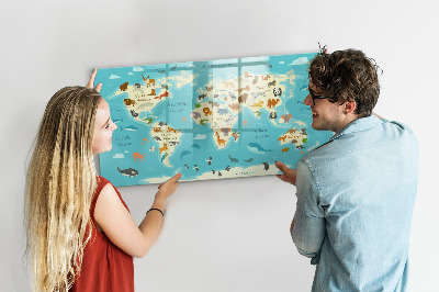 Popisovatelná magnetická tabule Mapa světa s ilustracemi a fotografiemi