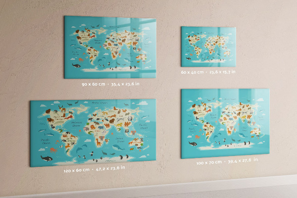 Popisovatelná magnetická tabule Mapa světa s ilustracemi a fotografiemi