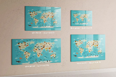 Popisovatelná magnetická tabule Mapa světa s ilustracemi a fotografiemi