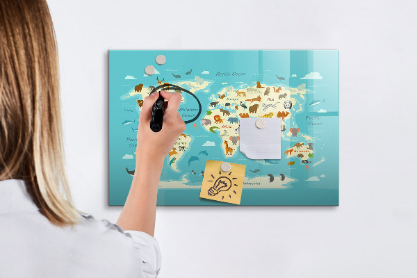 Popisovatelná magnetická tabule Mapa světa s ilustracemi a fotografiemi