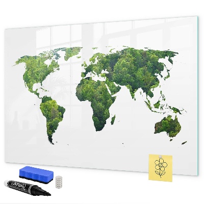Magnetická psací tabule Zelená mapa světa s fotografiemi