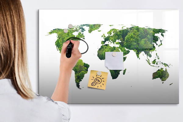 Magnetická psací tabule Zelená mapa světa s fotografiemi
