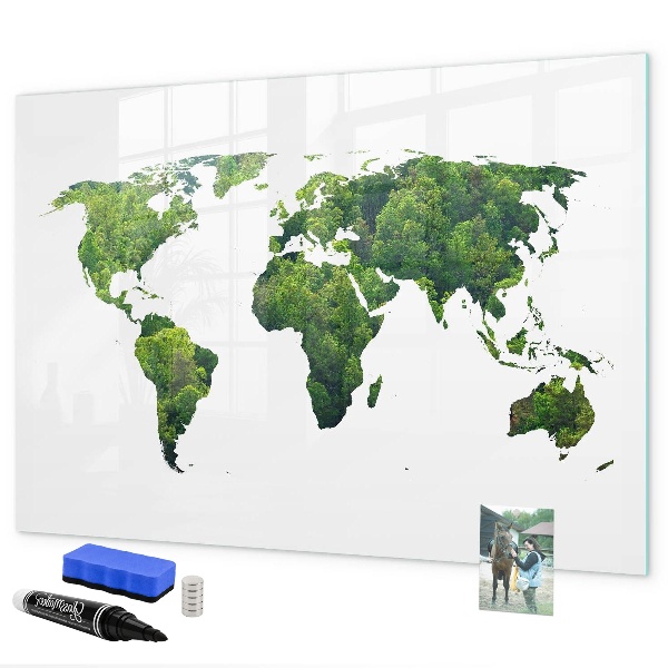 Magnetická psací tabule Zelená mapa světa s fotografiemi