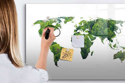 Magnetická psací tabule Zelená mapa světa s fotografiemi