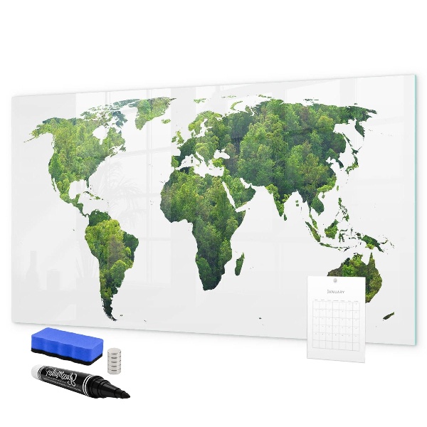 Magnetická psací tabule Zelená mapa světa s fotografiemi