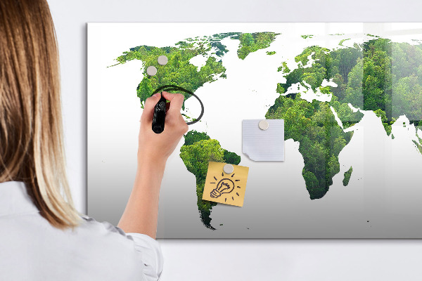 Magnetická psací tabule Zelená mapa světa s fotografiemi