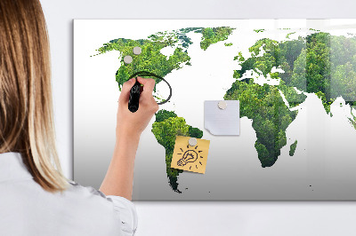 Magnetická psací tabule Zelená mapa světa s fotografiemi