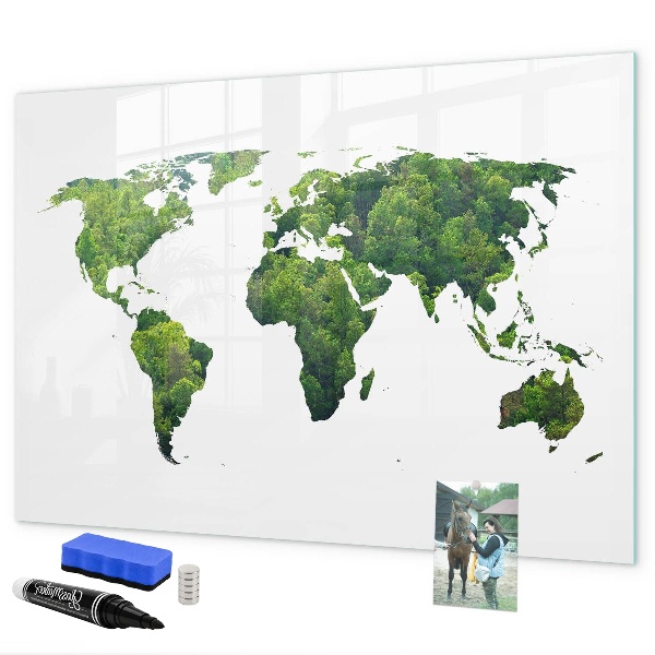 Magnetická psací tabule Zelená mapa světa s fotografiemi