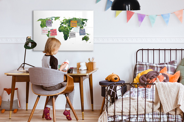 Magnetická psací tabule Zelená mapa světa s fotografiemi