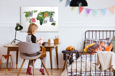 Magnetická psací tabule Zelená mapa světa s fotografiemi