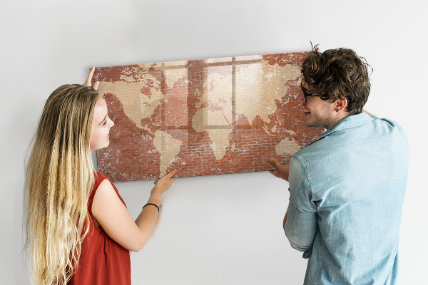 Magnetická psací tabule Mapa světa s místy, kde se daly pořídit fotografie