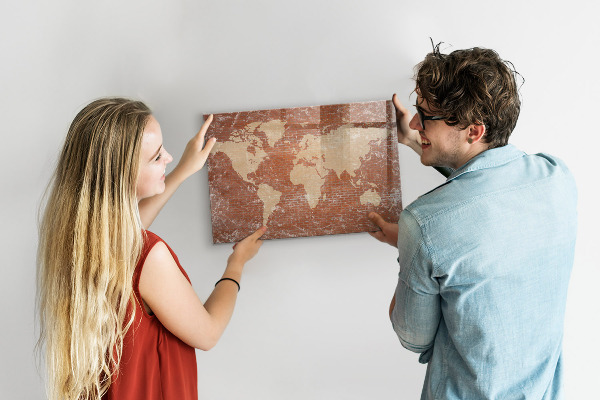 Magnetická psací tabule Mapa světa s místy, kde se daly pořídit fotografie