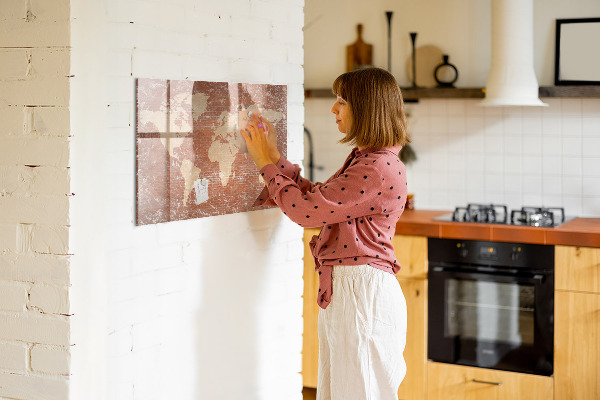 Magnetická psací tabule Mapa světa s místy, kde se daly pořídit fotografie