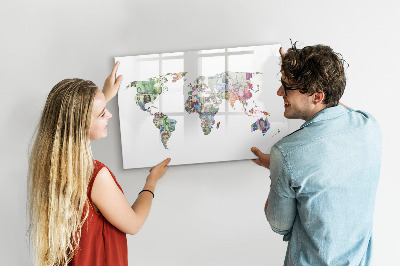 Popisovatelná magnetická tabule Mapa světa s osobními vzpomínkami