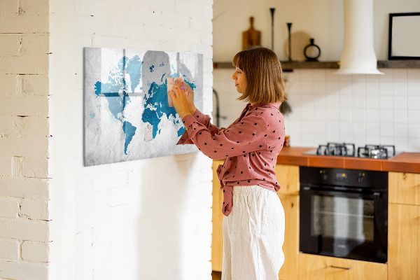 Magnetická psací tabule Mapa světa s osobními fotografiemi