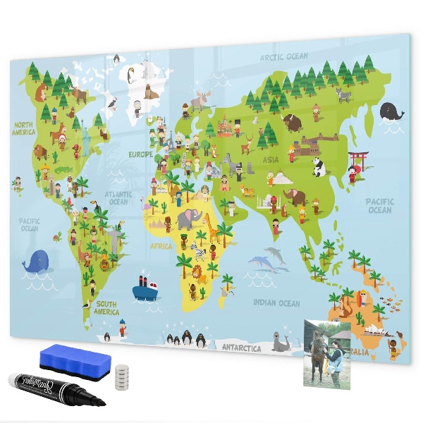 Magnetická psací tabule Interaktivní mapa světa s fotografiemi