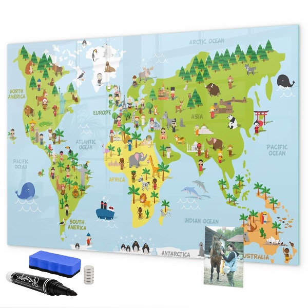 Magnetická psací tabule Interaktivní mapa světa s fotografiemi