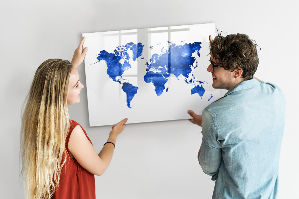 Popisovatelná magnetická tabule Mapa světa s místy, kde se daly pořídit fotografie