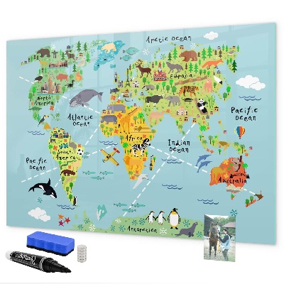 Popisovatelná magnetická tabule Mapa světa s místy, kde se daly pořídit fotografie