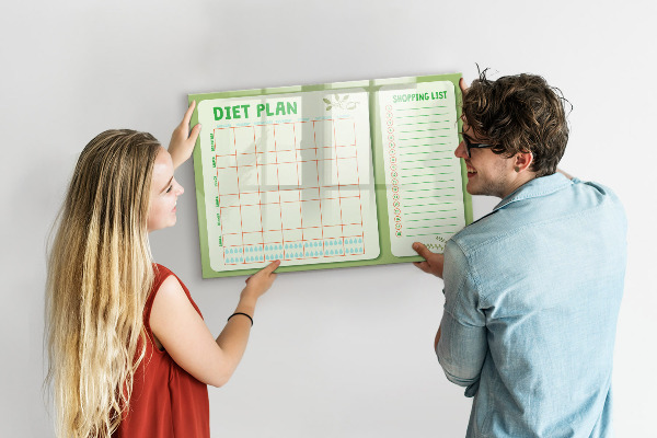 Popisovatelná magnetická tabule Dietní plán a nákupní seznam