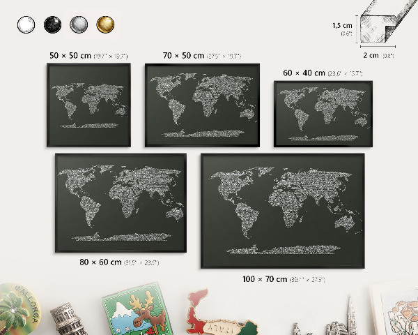 Ozdobné tabule na magnety v černém rámu Textová mapa