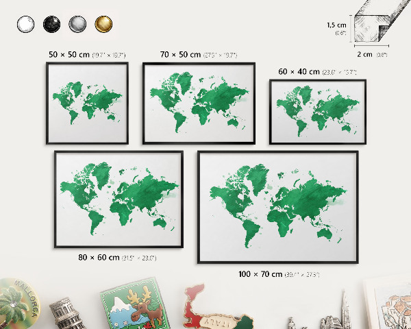 Ozdobné tabule na magnety v černém rámu Zelená mapa