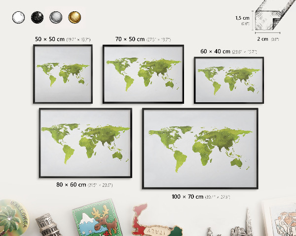Tabule na magnety v rámech černé barvy Zelená mapa