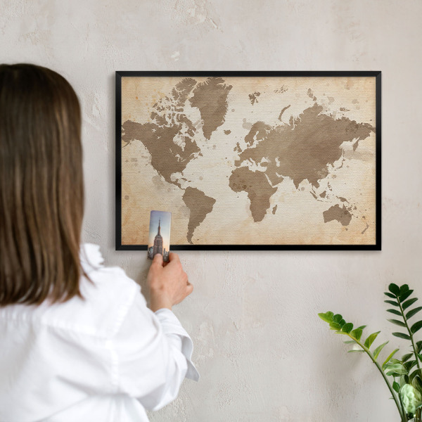 Ozdobné tabule na magnety v černém rámu Mapa světa