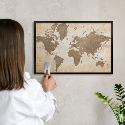 Ozdobné tabule na magnety v černém rámu Mapa světa