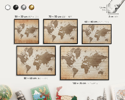 Ozdobné tabule na magnety v černém rámu Mapa světa