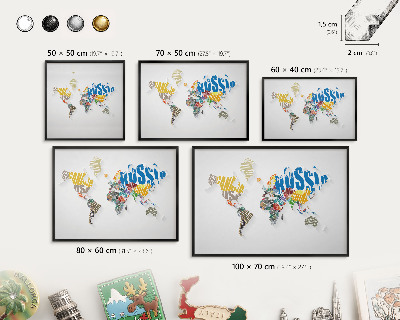 Ozdobné tabule na magnety v černém rámu Barevná mapa