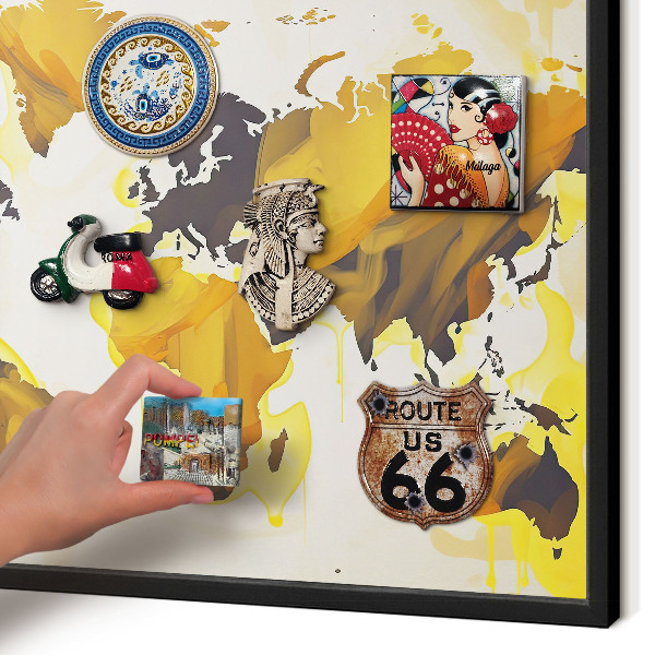 Ozdobné tabule na magnety v černém rámu Mapa světa