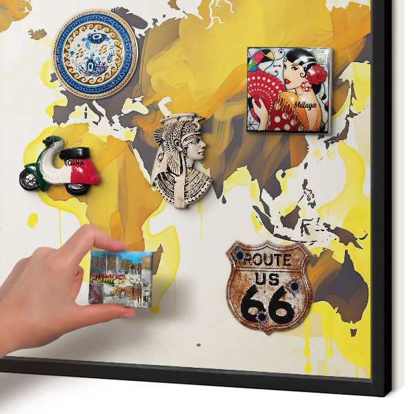 Ozdobné tabule na magnety v černém rámu Mapa světa